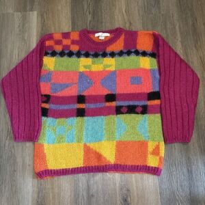 Vtg The Limited Knit Sweater Women's M/L Mohair 90s Rainbow Geometric Colorblock